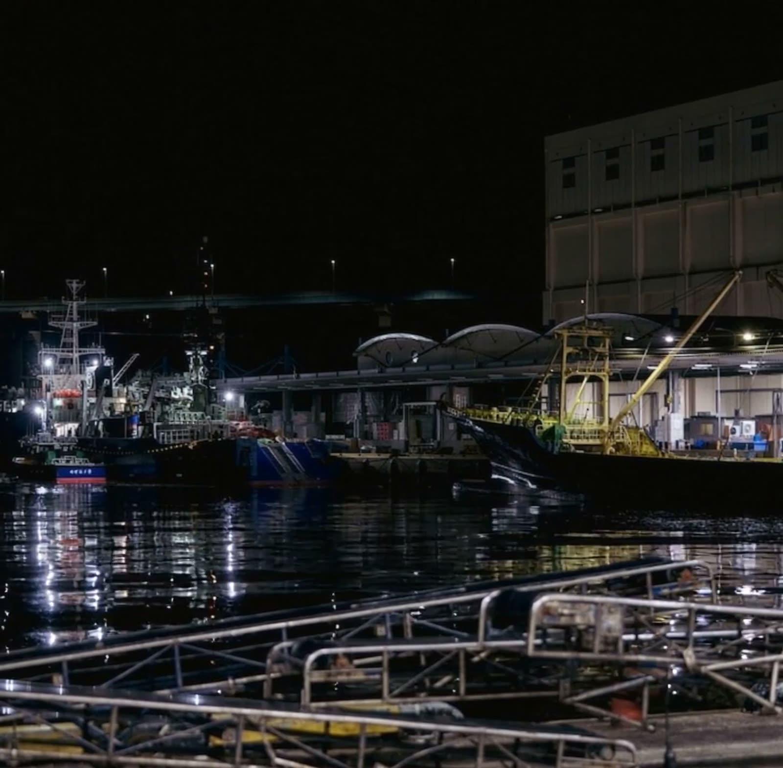 Fishing boats at Fukuoka port at night